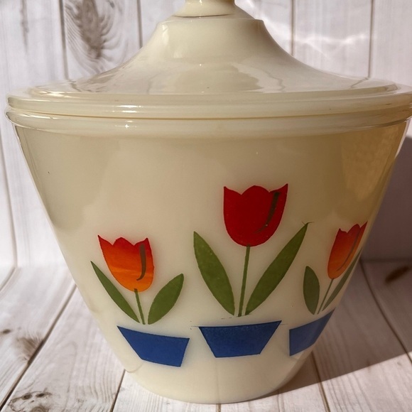 Vintage 1940s Anchor Hocking Tulip Fire King Grease Jar Lid - Picture 1 of 14